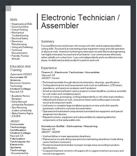 resume for assembler|assembler objective for resume.